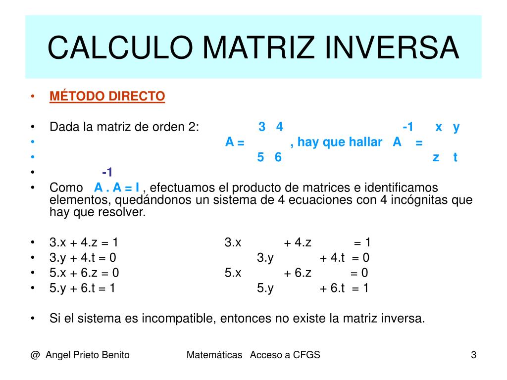 Como hacer la inversa de una matriz