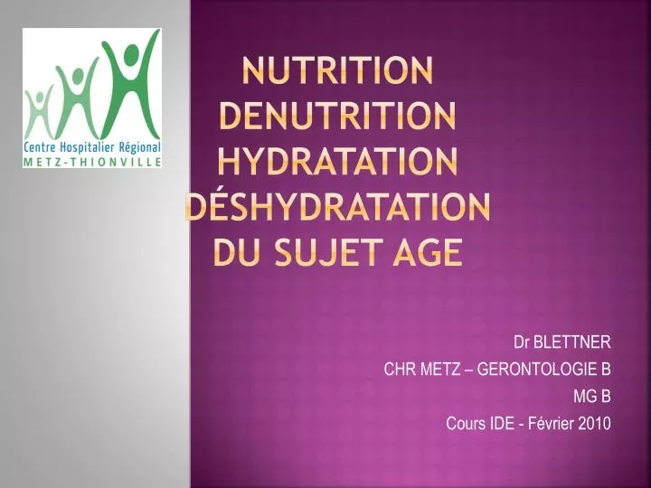 nutrition denutrition hydratation d shydratation du sujet age n.