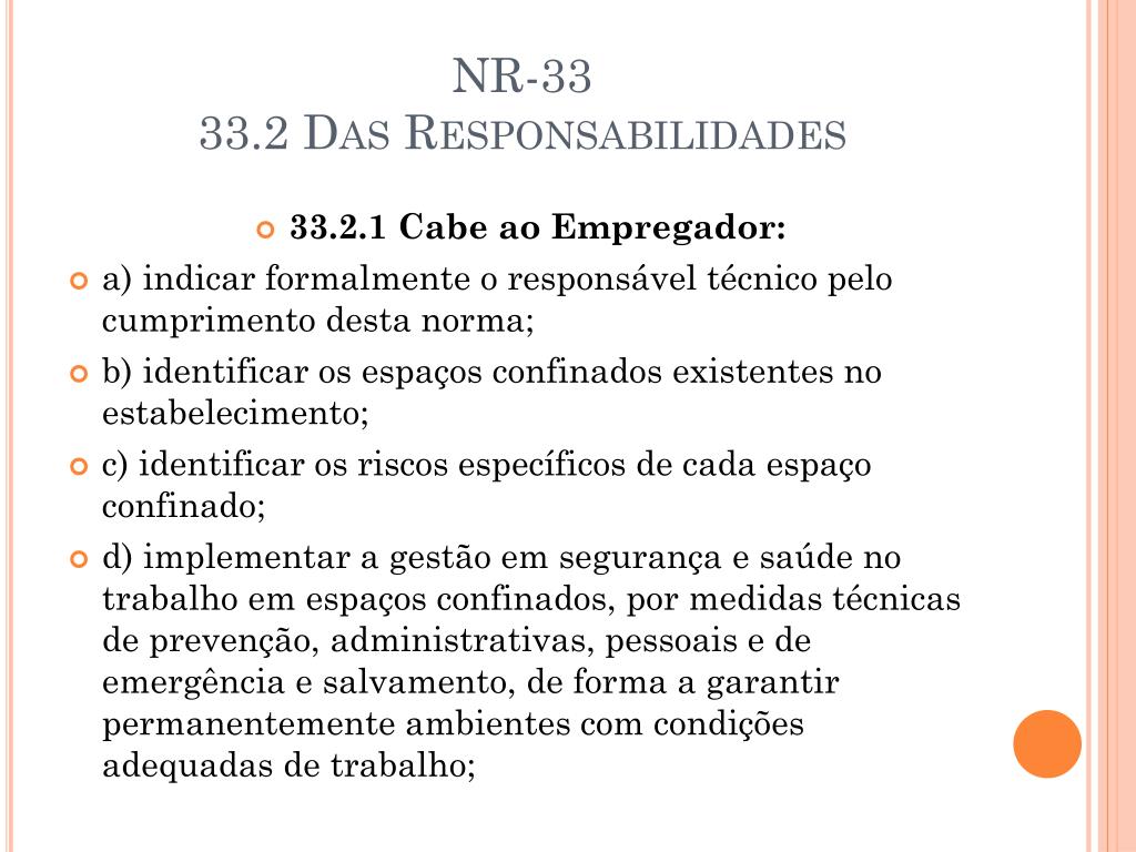 PPT - NR-33 SEGURANÇA E SAÚDE NOS TRABALHOS EM ESPAÇOS CONFINADOS  PowerPoint Presentation - ID:7015252