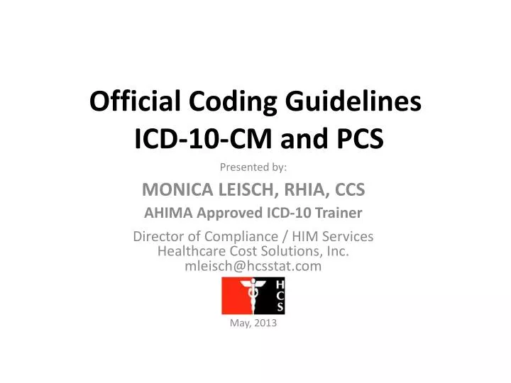 PPT Official Coding Guidelines ICD10CM and PCS PowerPoint