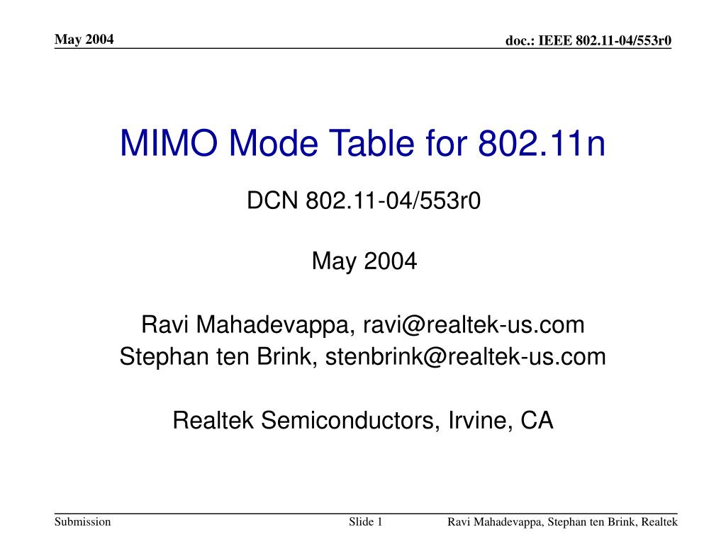 PPT - MIMO Mode Table for 802.11n PowerPoint Presentation, free download -  ID:7017412