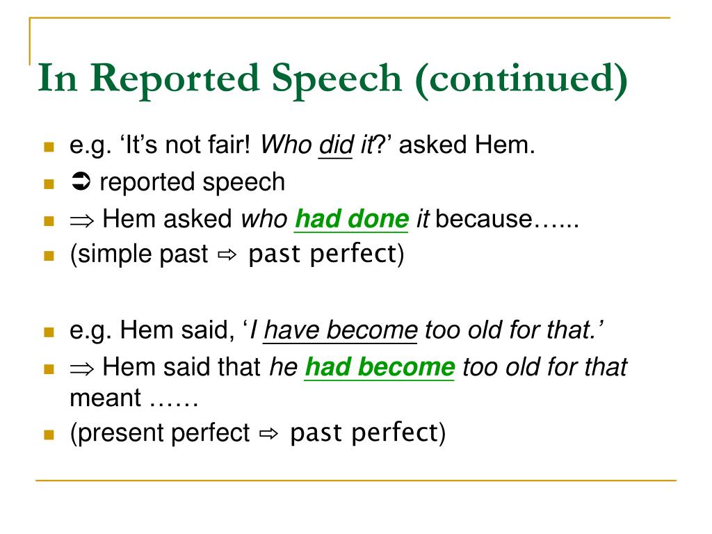 reported speech for past perfect