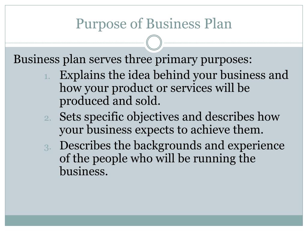 main purpose of business plan