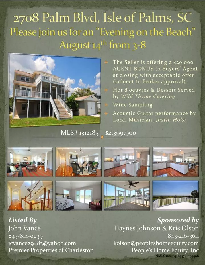 2708 palm blvd isle of palms sc please join us for an evening on the beach august 14 th from 3 8 n.