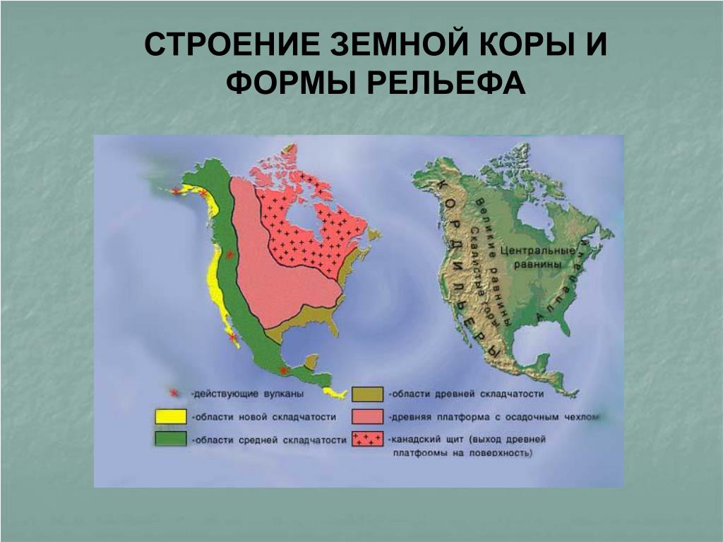 Перечислите самые крупные формы рельефа северной америки