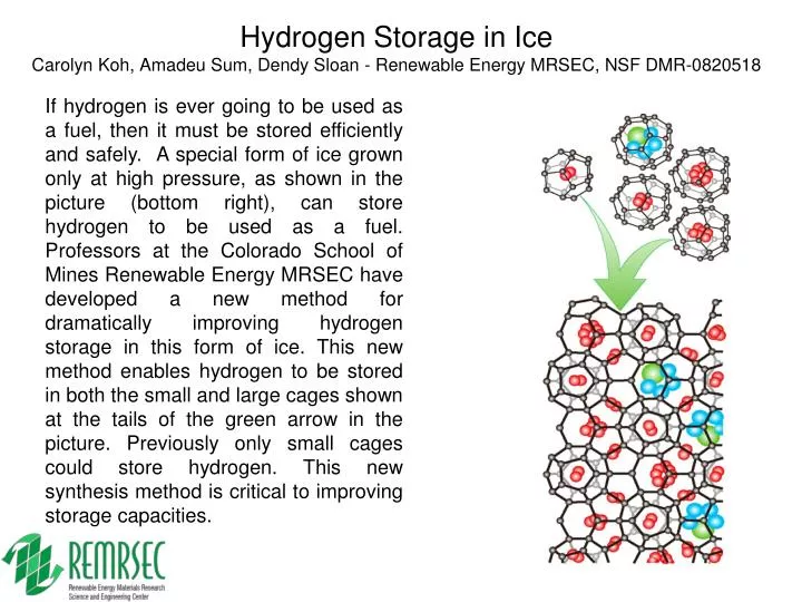 hydrogen storage in ice carolyn koh amadeu sum dendy sloan renewable energy mrsec nsf dmr 0820518 n.