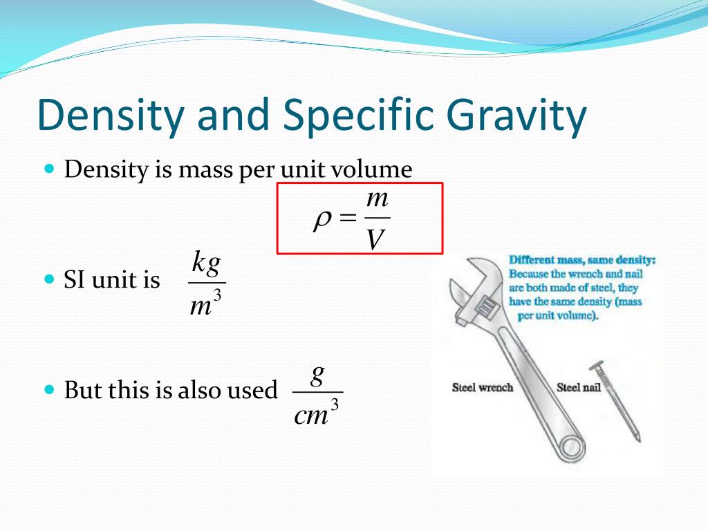 density of water formula