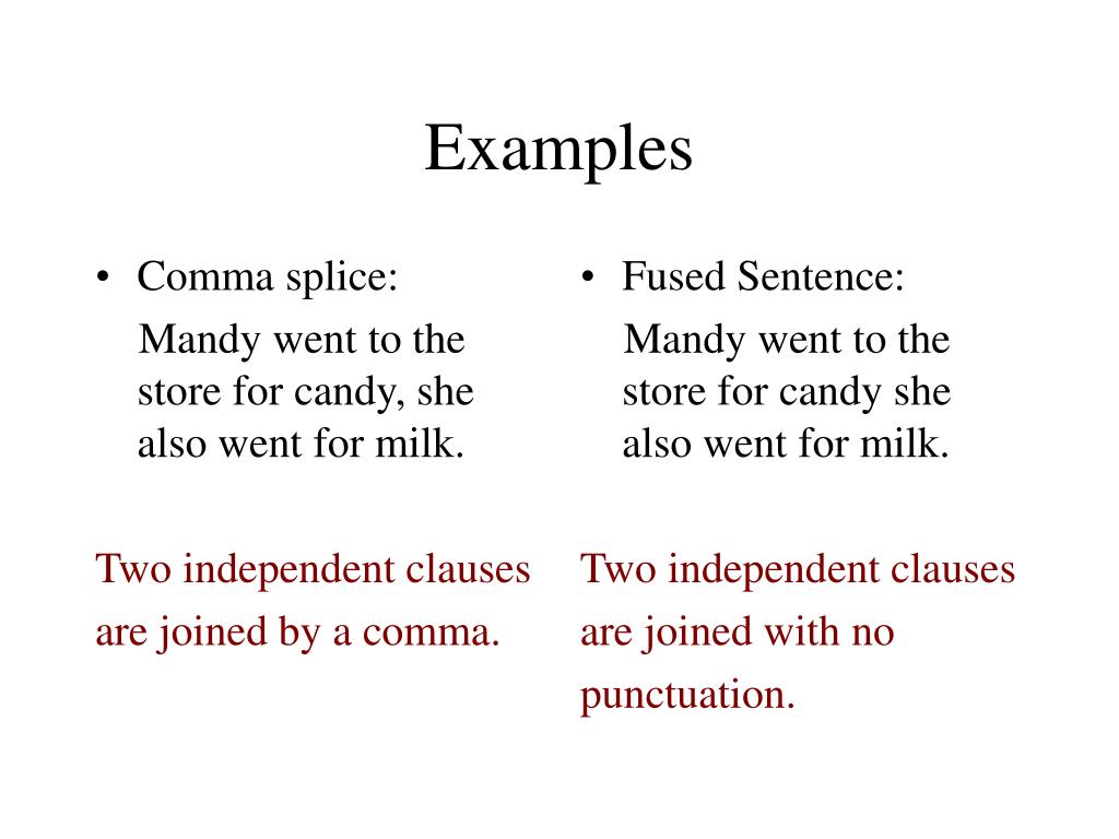 Fused Sentence Example Worksheet