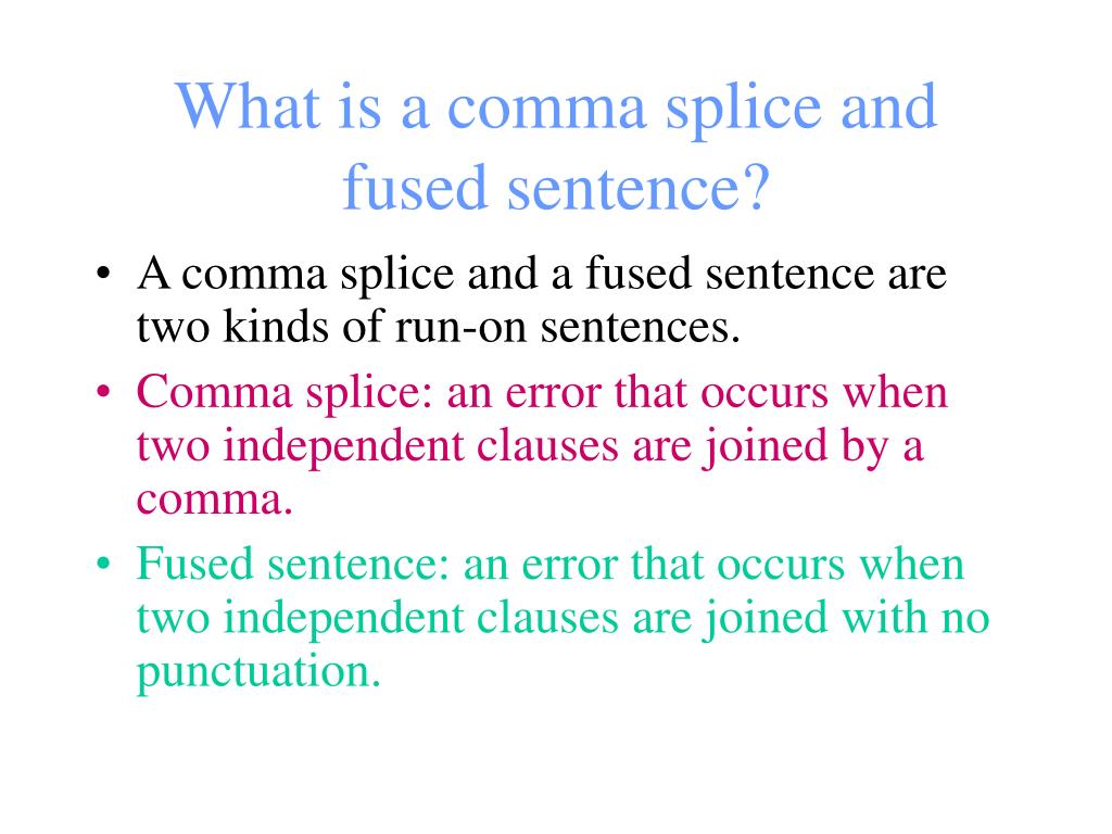 Fused Sentence Comma Splice Worksheet