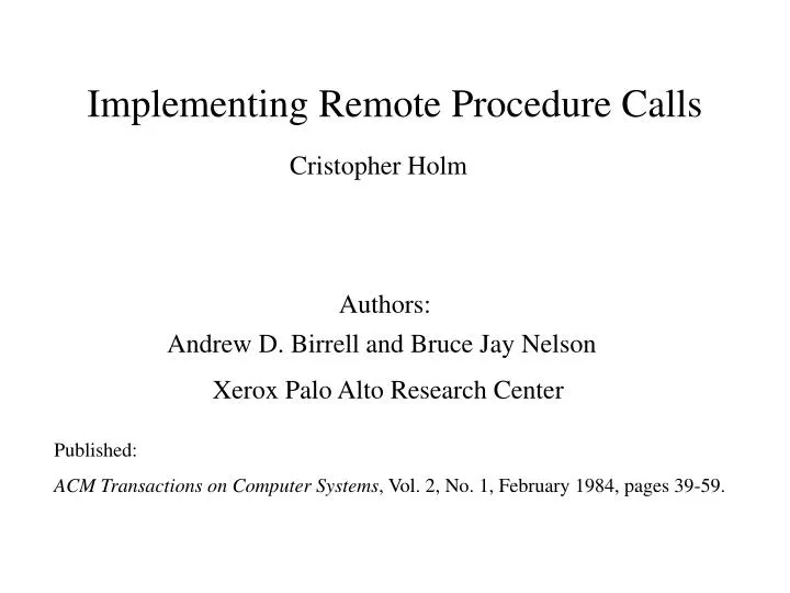 Ppt implementing remote procedure calls powerpoint presentation free