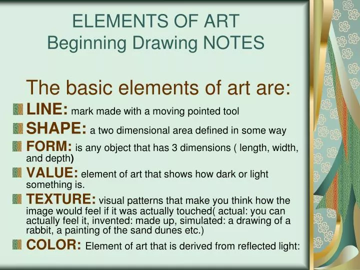 elements of art beginning drawing notes n.