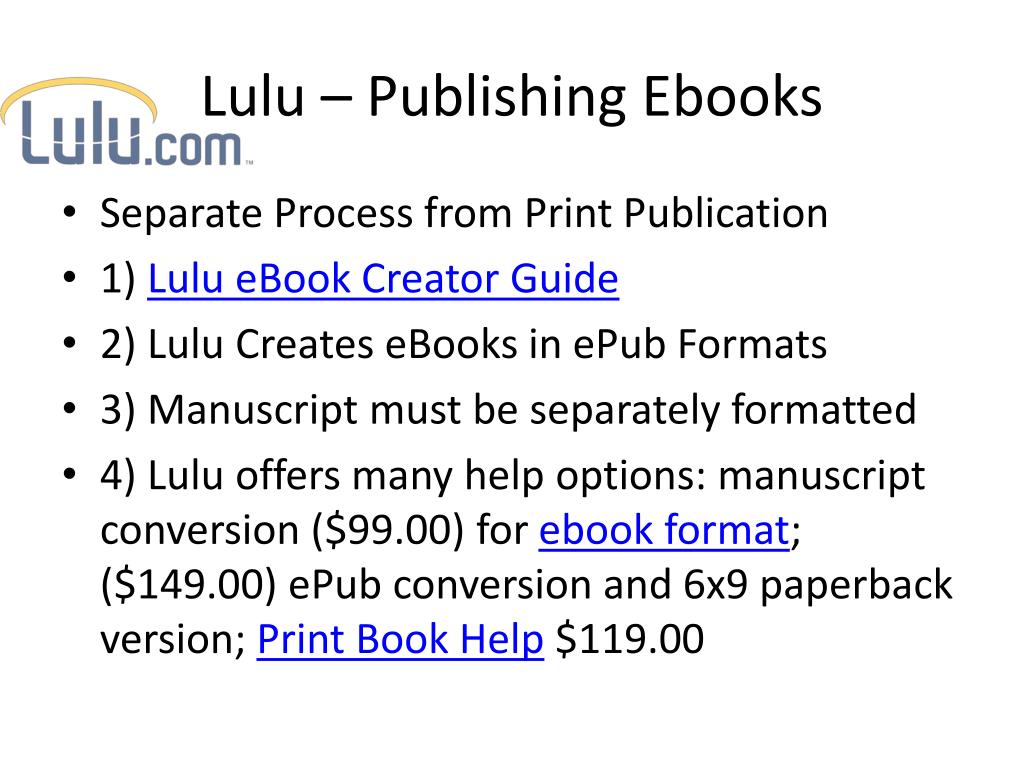 PPT - Lightning Source & Lulu Online Print-on-Demand/eBook Publishers  (Overview & Comparison) PowerPoint Presentation - ID:7055827