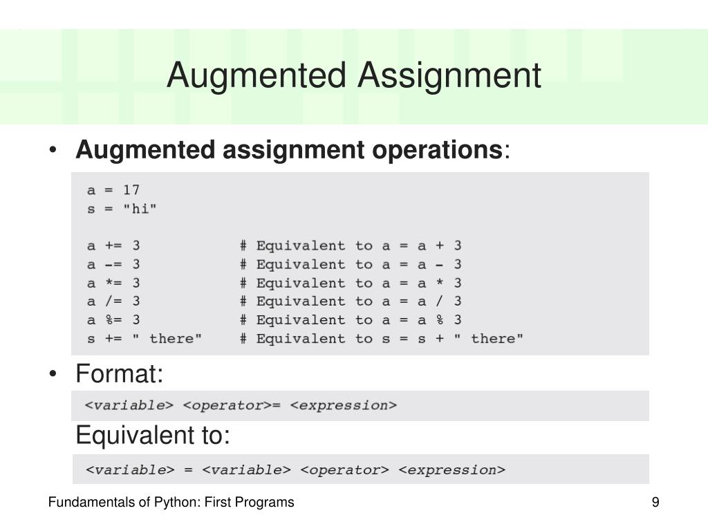 augmented assignment example python