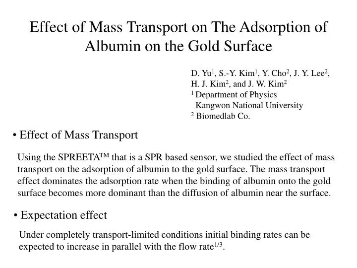 effect of mass transport on the adsorption of albumin on the gold surface n.