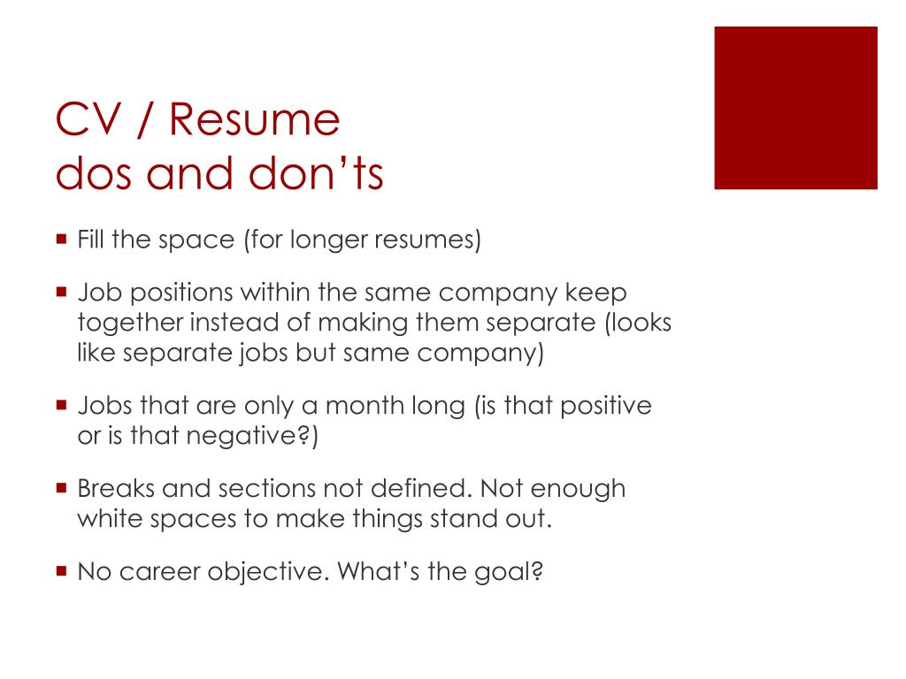 Ppt Cv Resume Dos And Don Ts Powerpoint Presentation