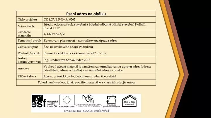 PPT - Psaní adres na obálku PowerPoint Presentation, free download -  ID:7073110