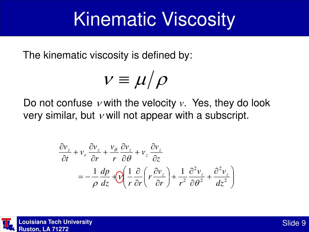 how to calculate kinematic viscosity equation