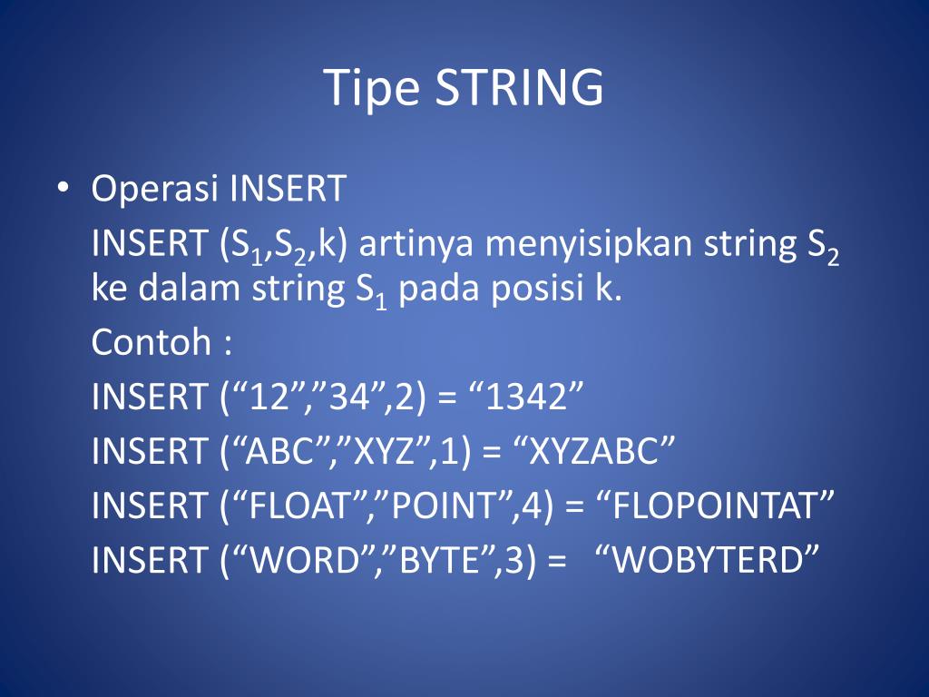 Str data. Вставка Insert(s, St, k) var St, s:String; s:='xyz';. ABC to xyz.