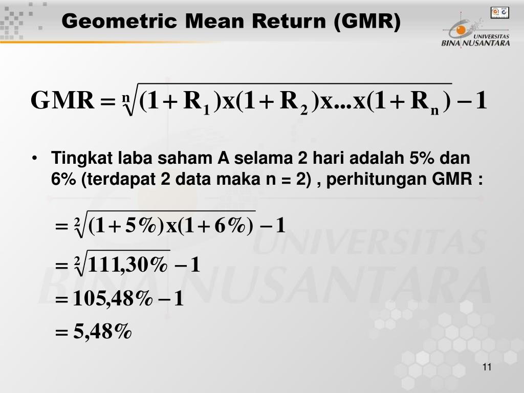 Mean return. Geometric mean. Geometric mean for Grouped data.