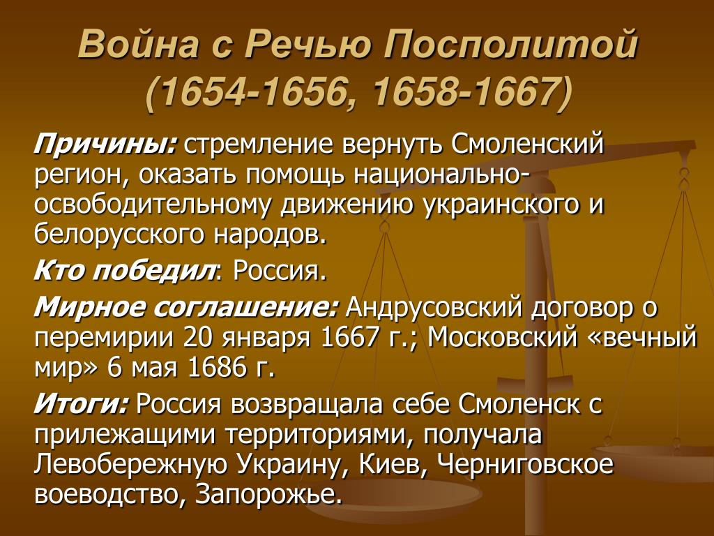 1618 договор условия. Причины войны с речью Посполитой 1654.
