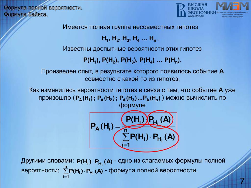 Формула условной вероятности событий