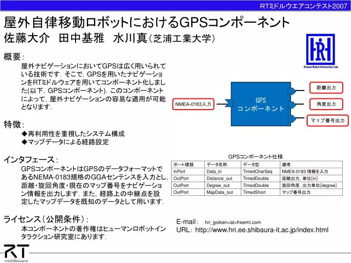 Ppt 屋外自律移動ロボットにおける Gps コンポーネント 佐藤大介 田中基雅 水川真 芝浦工業大学 Powerpoint Presentation Id