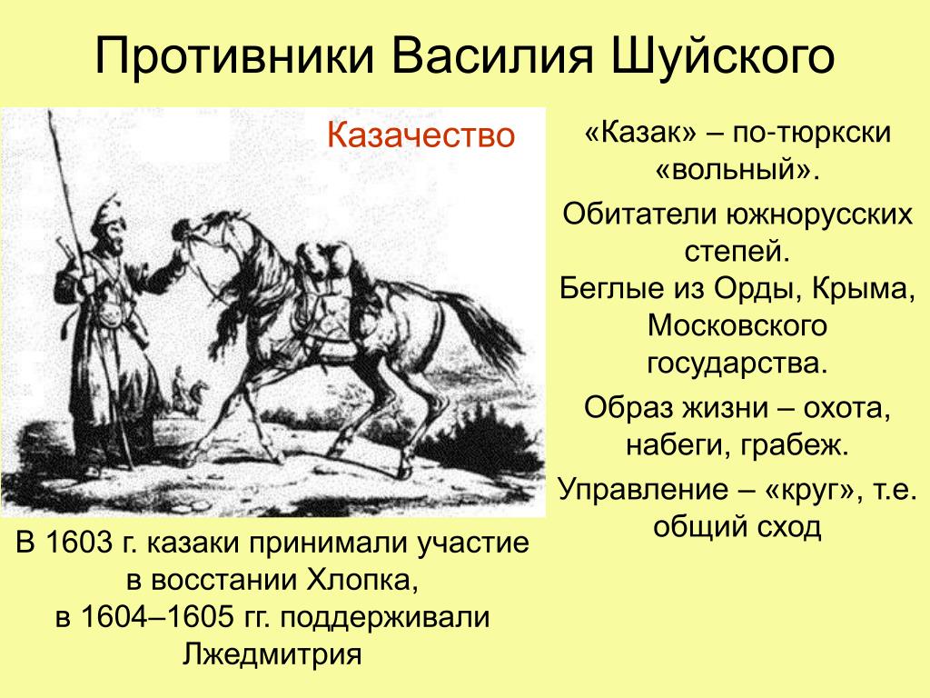 Основной противник россии в 17 веке. Противники Василия Шуйского. Тюркское казачество. Соперник Василия Шуйского. Участие Казаков в смуте 17 века.