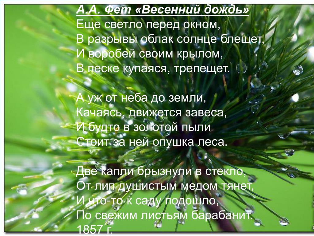 Стих фета дождь. Весенний дождь Фет. Весенний дождь стихотворение. Стих весенний дождь Фет. Ещё светло перед окном в разрывы облак солнце блещет.