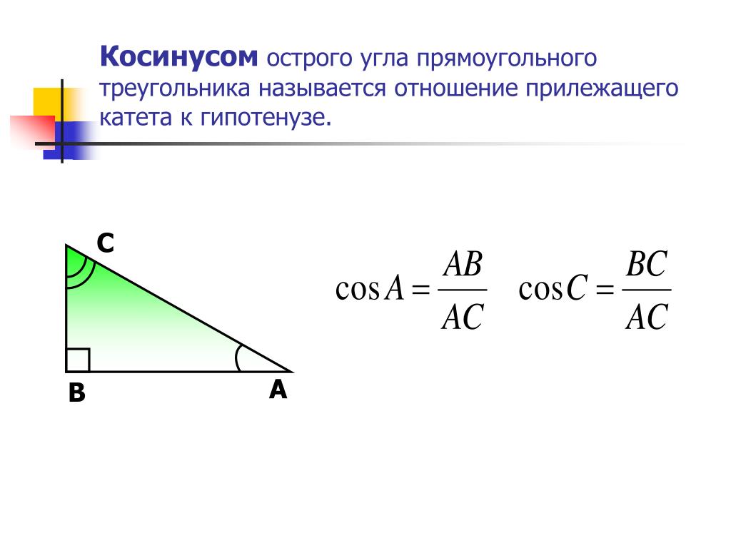 Решение прямоугольных треугольников косинус синус тангенс. Синус косинус тангенс острого угла. Формула косинуса острого угла прямоугольного треугольника. Косинус это отношение прилежащего катета. Синус острого угла прямоугольного треугольника рисунок.